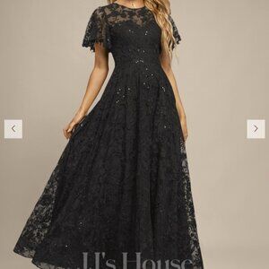 JJs House - A-line Scoop Illusion Ankle-Length Lace Evening Dress With Sequins